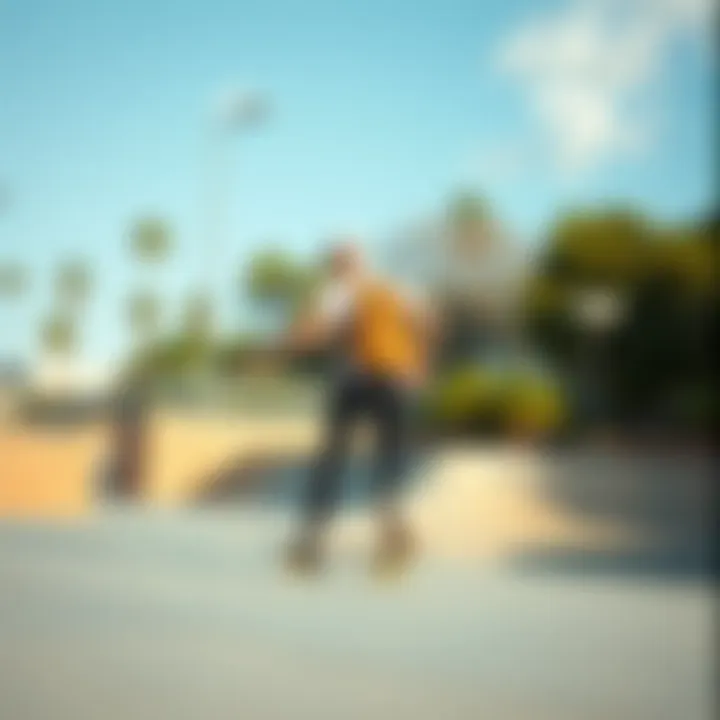 Seamless Movement: Enhancing the Skating Experience Skateboarder smoothly navigating a skate park with a hip pack