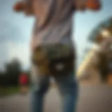 Functional and Chic: A Skateboarder's Choice Stylish hip pack worn by a skateboarder in action