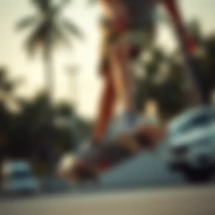 Skater performing tricks in khaki board shorts