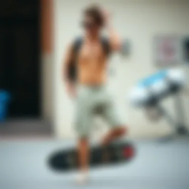 A well-styled outfit featuring khaki board shorts