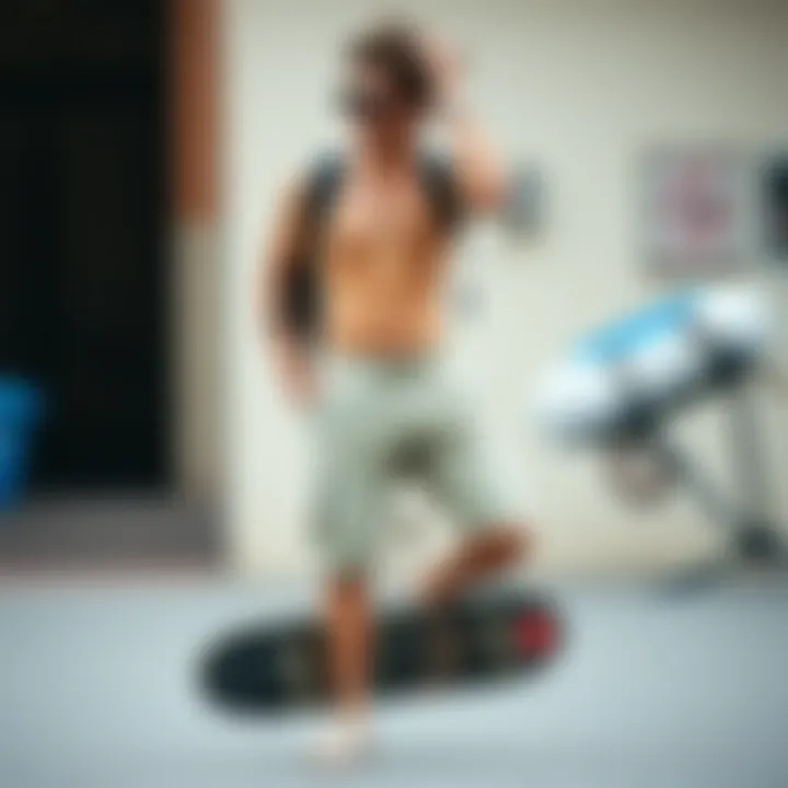 A well-styled outfit featuring khaki board shorts