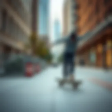 Urban Skateboarding in Action Dynamic skateboarder performing tricks in an urban setting