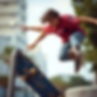 Skateboarder in Action Skateboarder wearing a stylish boardshirt during a trick
