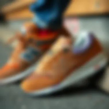 Design Evolution: 997H Tan vs. Traditional Skate Shoes Side view comparison of the New Balance 997H Tan next to traditional skate shoes, highlighting its unique design.