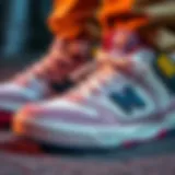 Design Elements of New Balance Mid-Top Skate Shoes Close-up view of New Balance mid-top skate shoes showcasing unique design elements