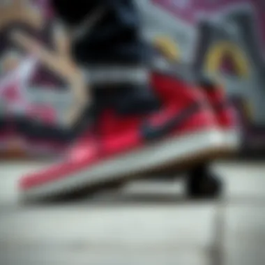 Stylized image of Nike high tops with graffiti background representing skate culture