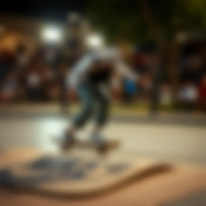 Performance in Action - Skateboarding with Style Skateboarder performing tricks while wearing the Nike Velcro Swoosh Pack