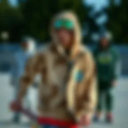 A vibrant collection of skateboarding apparel showcasing unique designs and patterns.