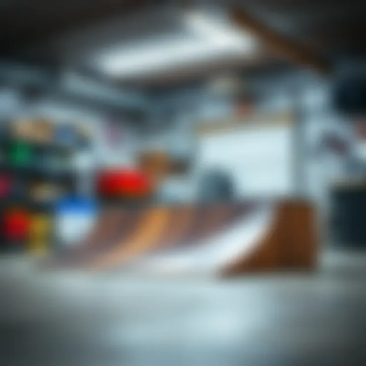 Custom-built Mini Ramp for Garage Skateboarding Custom-built mini ramp in a garage setting
