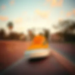 Vibrant orange and black Vans on a skateboarding ramp