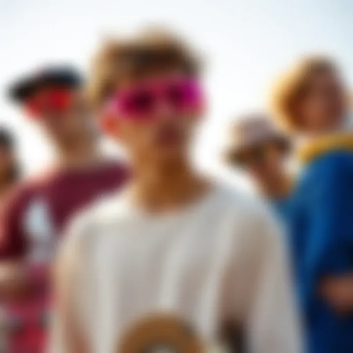 Unity in Diversity: Pink Oakleys in Skate Culture Group of skateboarders showcasing diverse styles with Pink Oakleys