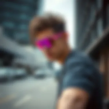 Urban Style with Pink Oakleys Skateboarder wearing Pink Oakleys in urban setting