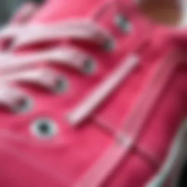 Close-up of pink suede texture and stitching