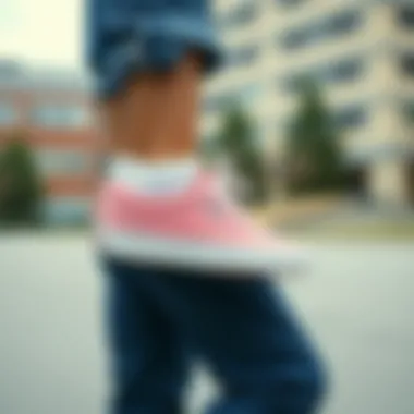 Fashionable outfit coordinated with pink suede Vans