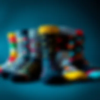 Diverse Designs for Personal Expression A vibrant array of plus size skate socks arranged artfully to highlight design diversity.