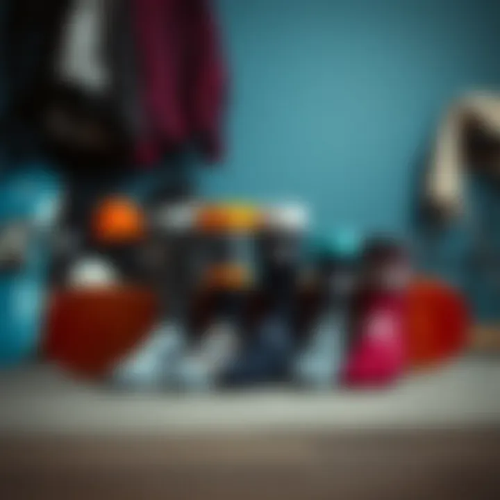 Curated Selection for Enthusiasts A selection of plus size skate socks displayed against a backdrop of skateboarding gear.