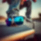 Ray-Ban Justin Polarized Blue in Action Stylish Ray-Ban Justin Polarized Blue sunglasses on a skateboard