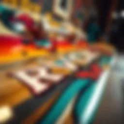Close-up view of RVCA board graphics showcasing artistic design