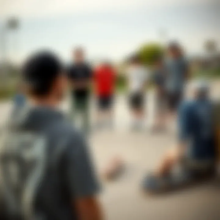 Community Engagement Around RVCA Brand Group of skateboarders discussing RVCA brand at a skate park