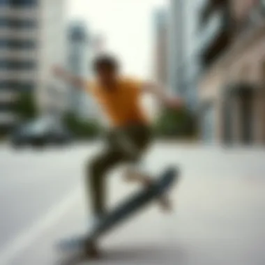 Skateboarding with RVCA Board Skateboarder performing tricks on an RVCA board in an urban setting