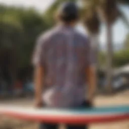 A vibrant RVCA shirt displayed against a surfboard backdrop
