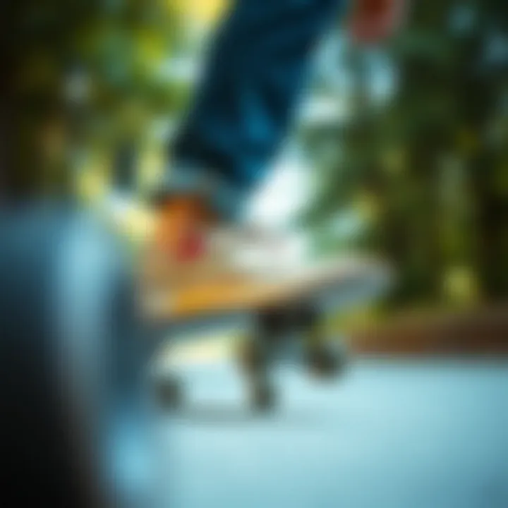 Eco Consciousness on Wheels Skateboarder wearing eco-friendly shoes while riding