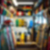 Diverse Skateboards and Gear Display A vibrant skate shop interior showcasing diverse skateboards and gear