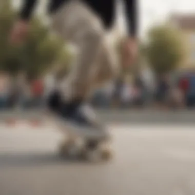 Performance in Action: Slip-Ons on the Skateboard A skater performing tricks while wearing slip-ons