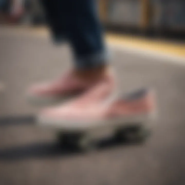 Stylish skating slip-ons displayed on a skateboard