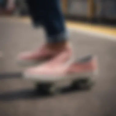 Fashion Meets Functionality in Skating Slip-Ons Stylish skating slip-ons displayed on a skateboard
