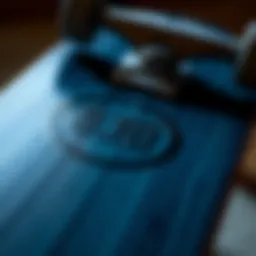 Close-up view of an 8.0 skateboard deck showing its design and texture