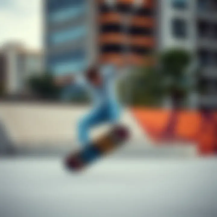 Skateboarding Tricks on 8.0 Deck Skateboarder performing tricks on an 8.0 deck in an urban setting