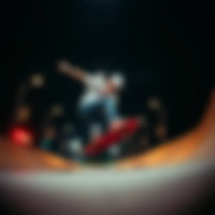 Skateboarder performing a trick wearing the all-red Nike Blazer