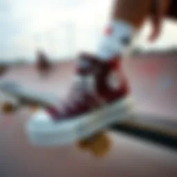 Brown platform Converse shoes showcased on a skate park ramp