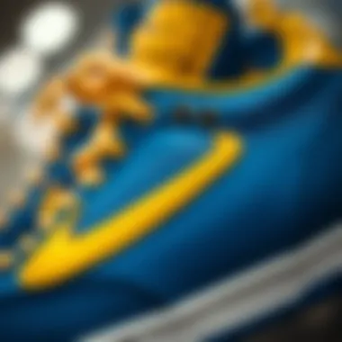 Close-Up on Design Elements of Nike Sneakers Close-up of blue and yellow Nike sneaker design elements