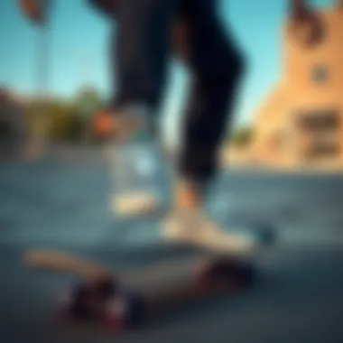 Skateboarding with Style Skateboarder performing tricks while wearing blue Vans with checkered rims