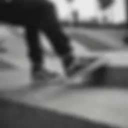 Low top black and white Vans in a skate park setting