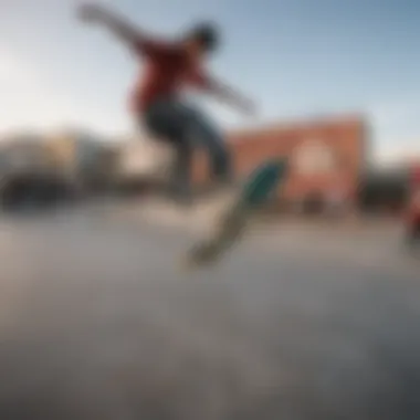 Skateboarder Performing a Trick A skateboarder performing a trick in an urban skate park environment