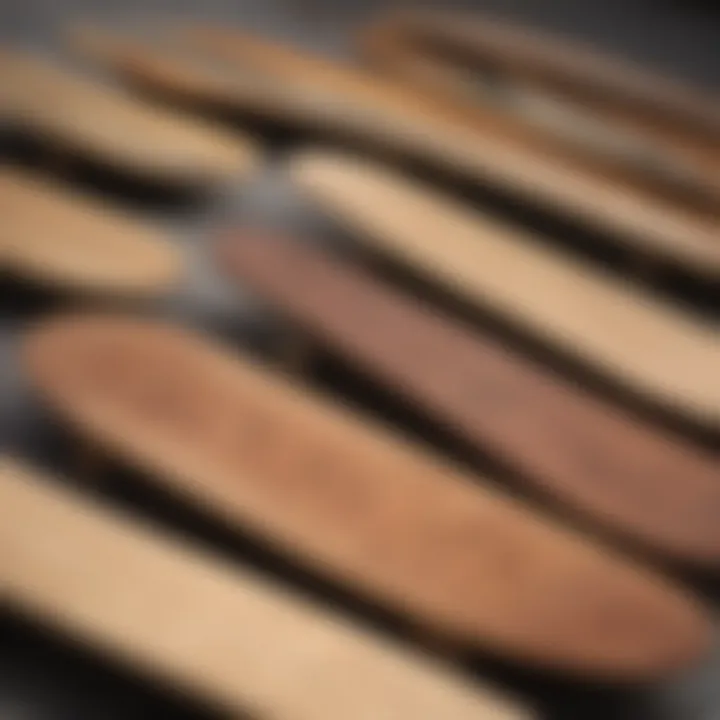 Various types of wood used in skateboard construction displayed together