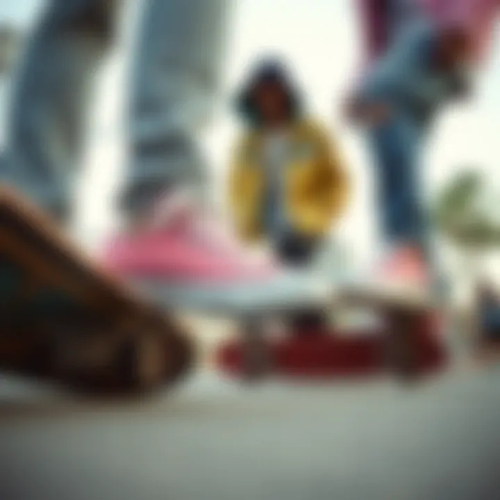 Fashion-Forward Skateboarders with Pink Low Converse Fashion-forward skateboarders showcasing Pink Low Converse