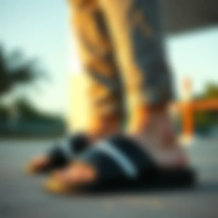 User enjoying Adidas strap slides in a casual setting