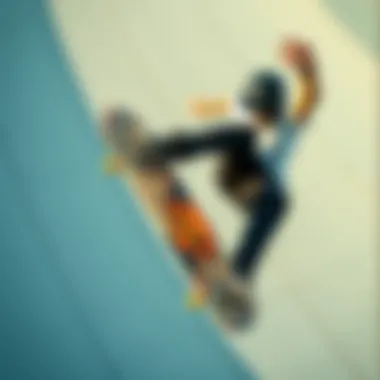 Goofy Stance Trick Execution An aerial view of a skateboarder executing a trick with a goofy stance, emphasizing performance