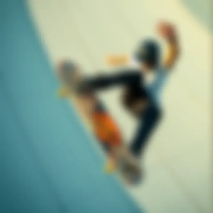 Goofy Stance Trick Execution An aerial view of a skateboarder executing a trick with a goofy stance, emphasizing performance