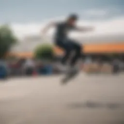 A skateboarder performing a trick in a Walmart parking lot