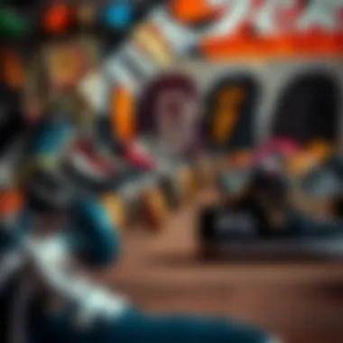 Diverse Styles of Mystery Box Skate Clothing A vibrant assortment of mystery box skate clothing showcasing diverse styles.