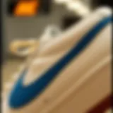 Detailed view of the Nike Blazer with blue swoosh