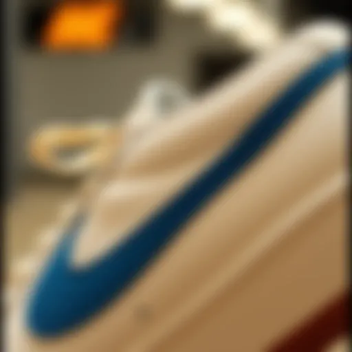 Detailed view of the Nike Blazer with blue swoosh