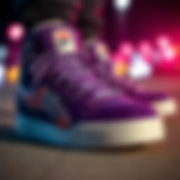 Design Highlights of Purple Fila Footwear Close-up of purple Fila shoes emphasizing unique design elements