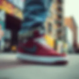 Nike SB Maroon sneaker showcased in an urban skate environment