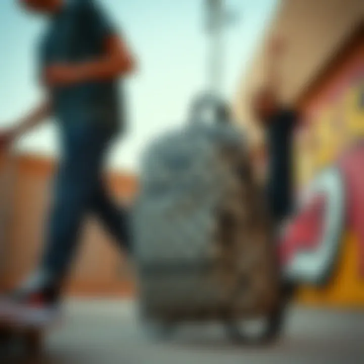 Integration of the Backpack in Skate Culture Vans Mini Checkered Backpack in a skateboarding environment